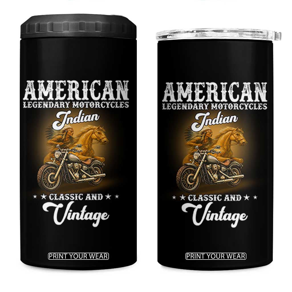 Native American Motorcycle Indian Bikers Club Classic And Vintage 4 in 1 Can Cooler Tumbler TS14 One Size: 16 oz Black Print Your Wear