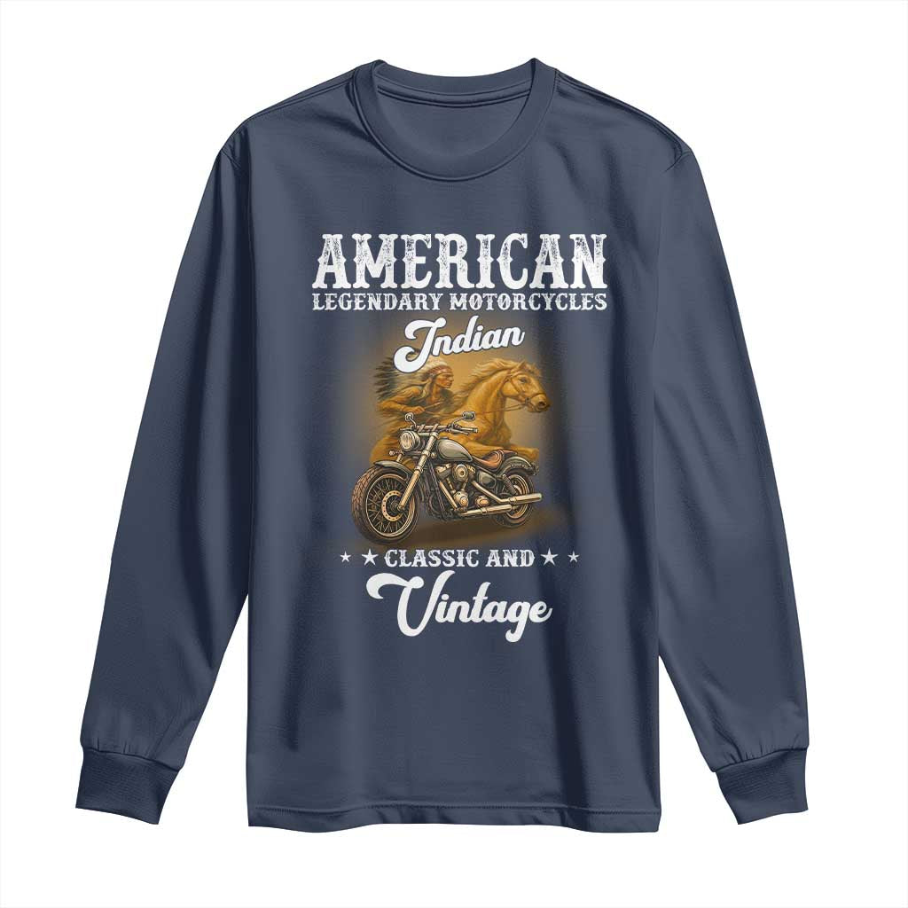 Native American Motorcycle Indian Bikers Club Classic And Vintage Long Sleeve Shirt TS14 Navy Print Your Wear