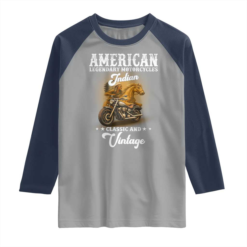 Native American Motorcycle Indian Bikers Club Classic And Vintage Raglan Shirt TS14 Sport Gray Navy Print Your Wear