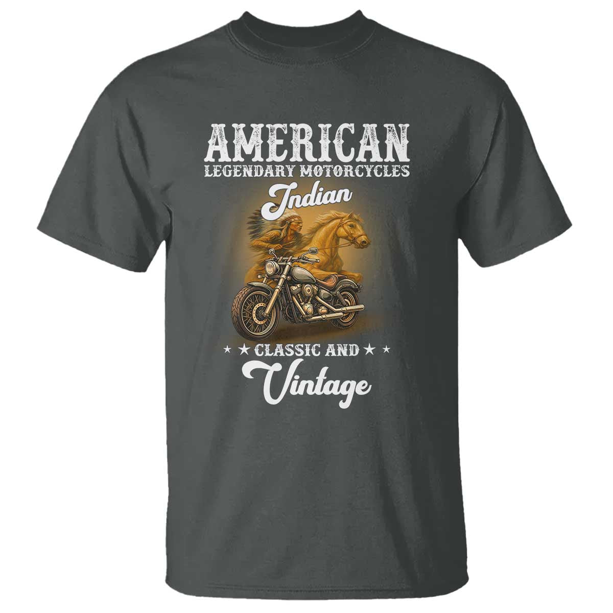 Native American Motorcycle Indian Bikers Club Classic And Vintage T Shirt TS14 Dark Heather Print Your Wear