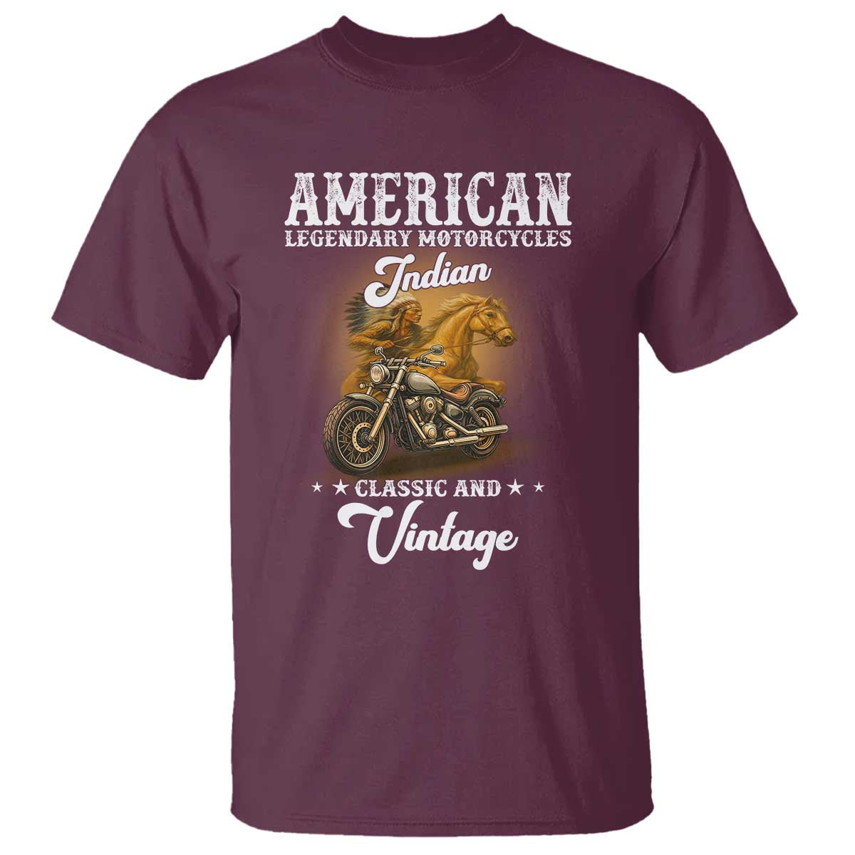 Native American Motorcycle Indian Bikers Club Classic And Vintage T Shirt TS14 Maroon Print Your Wear