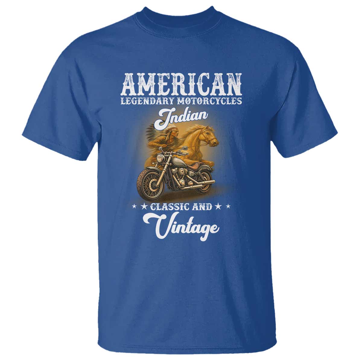 Native American Motorcycle Indian Bikers Club Classic And Vintage T Shirt TS14 Royal Blue Print Your Wear