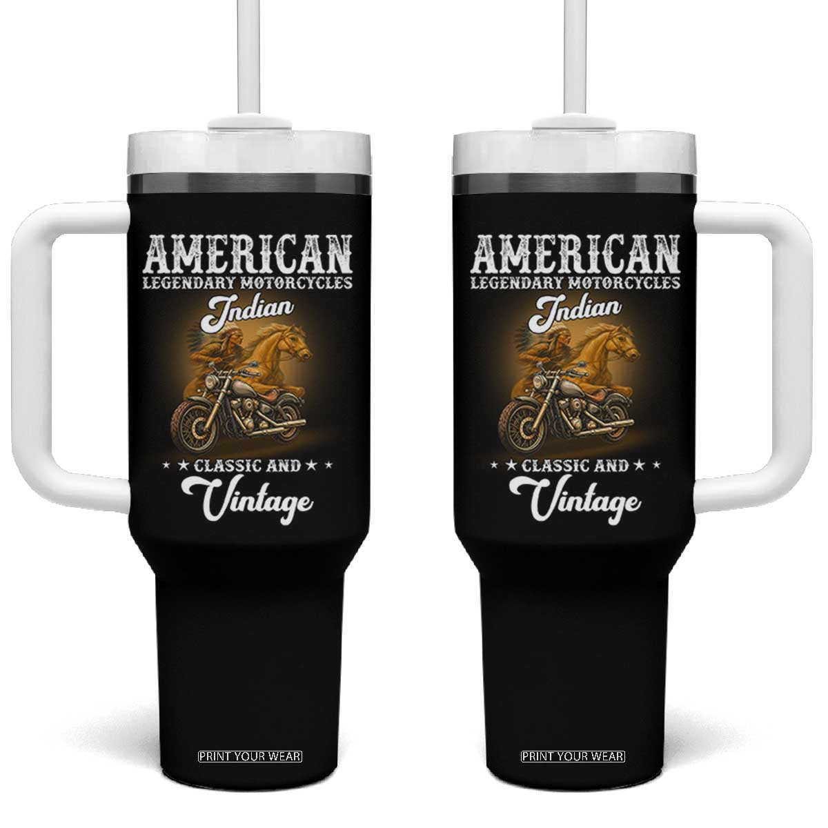 Native American Motorcycle Indian Bikers Club Classic And Vintage Tumbler With Handle TS14 One Size: 40 oz Black Print Your Wear