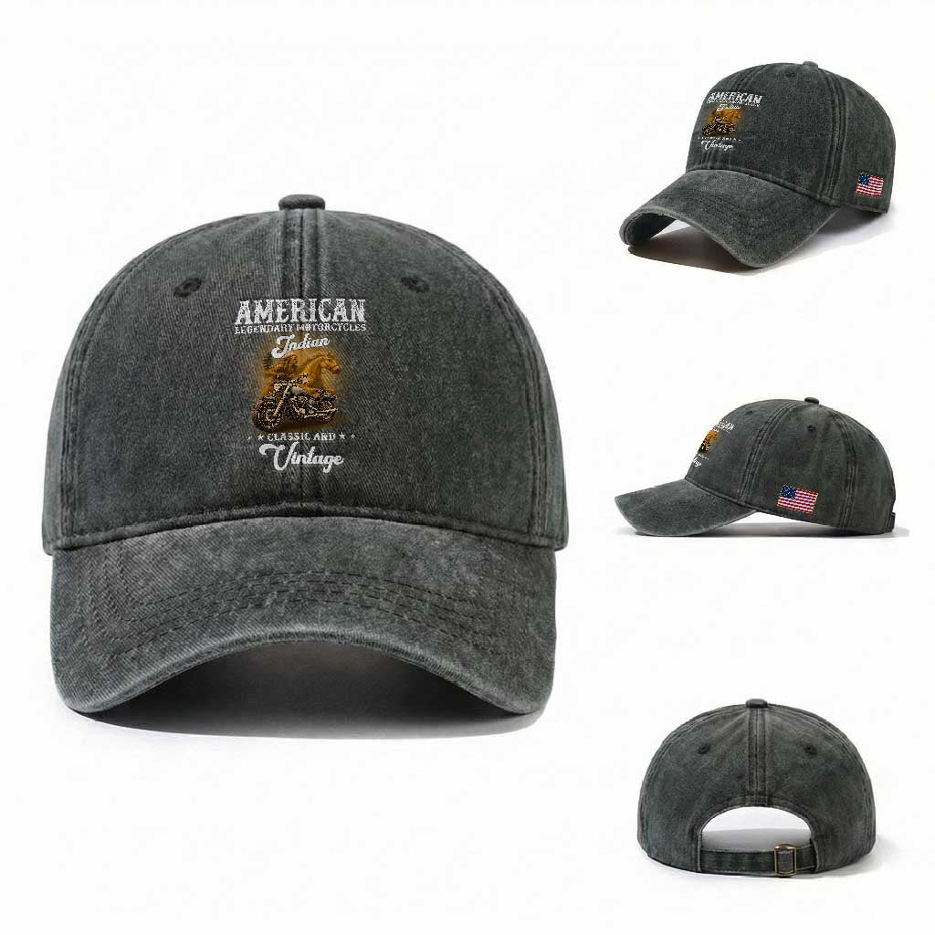 Native American Motorcycle Indian Bikers Club Classic And Vintage Washed Cotton Baseball Cap TS14 Washed Cap Universal Fit Dark Green Print Your Wear