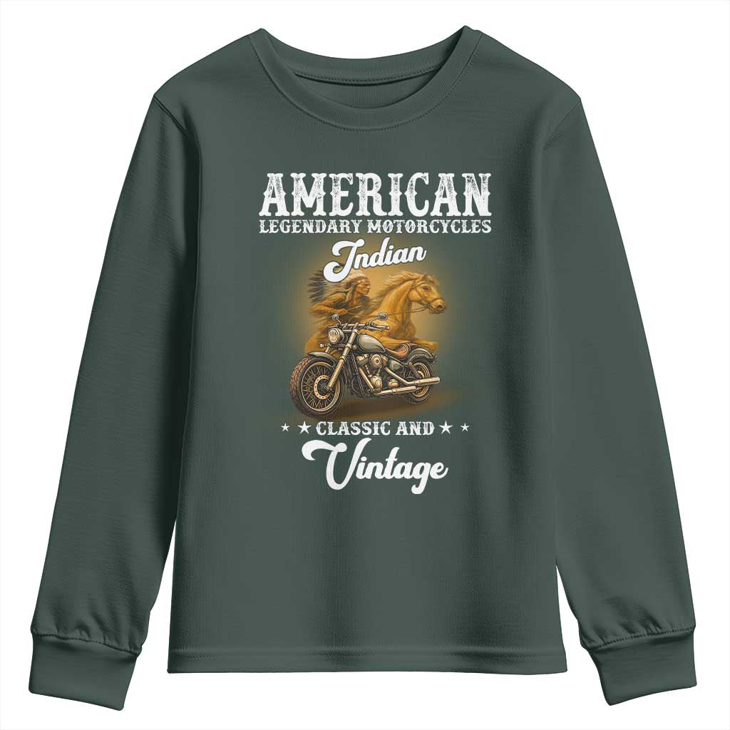 Native American Motorcycle Indian Bikers Club Classic And Vintage Youth Sweatshirt TS14 Dark Forest Green Print Your Wear