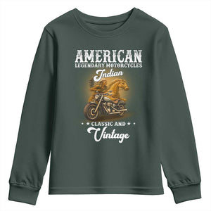 Native American Motorcycle Indian Bikers Club Classic And Vintage Youth Sweatshirt TS14 Dark Forest Green Print Your Wear