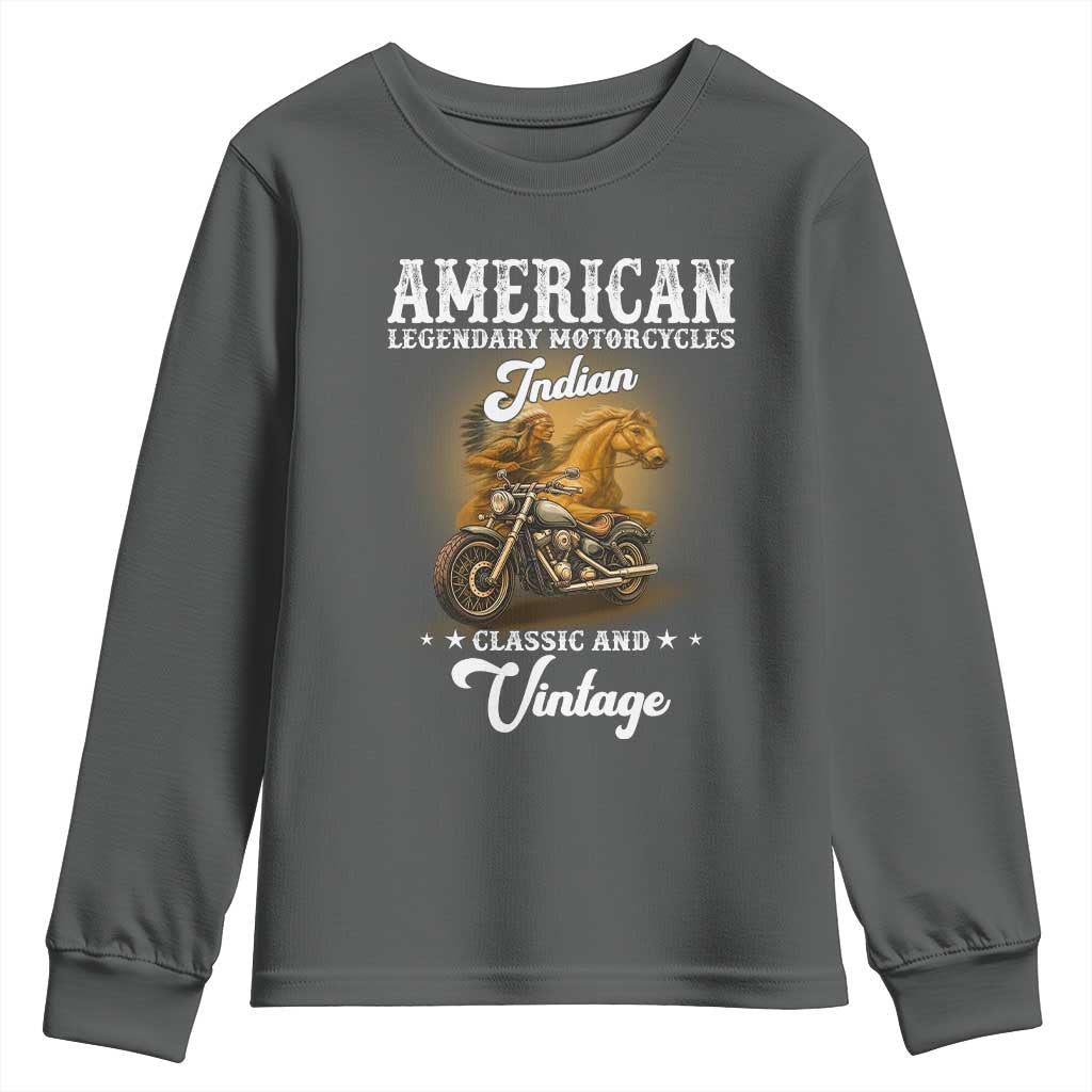 Native American Motorcycle Indian Bikers Club Classic And Vintage Youth Sweatshirt TS14 Dark Heather Print Your Wear