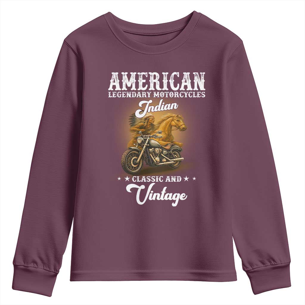 Native American Motorcycle Indian Bikers Club Classic And Vintage Youth Sweatshirt TS14 Maroon Print Your Wear