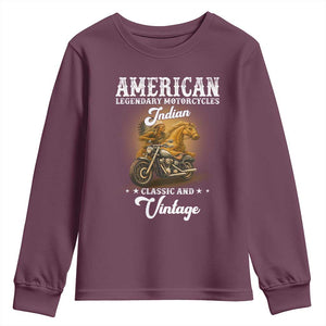 Native American Motorcycle Indian Bikers Club Classic And Vintage Youth Sweatshirt TS14 Maroon Print Your Wear
