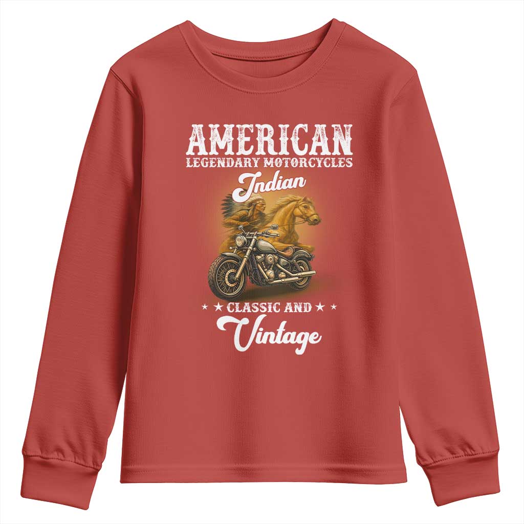 Native American Motorcycle Indian Bikers Club Classic And Vintage Youth Sweatshirt TS14 Red Print Your Wear