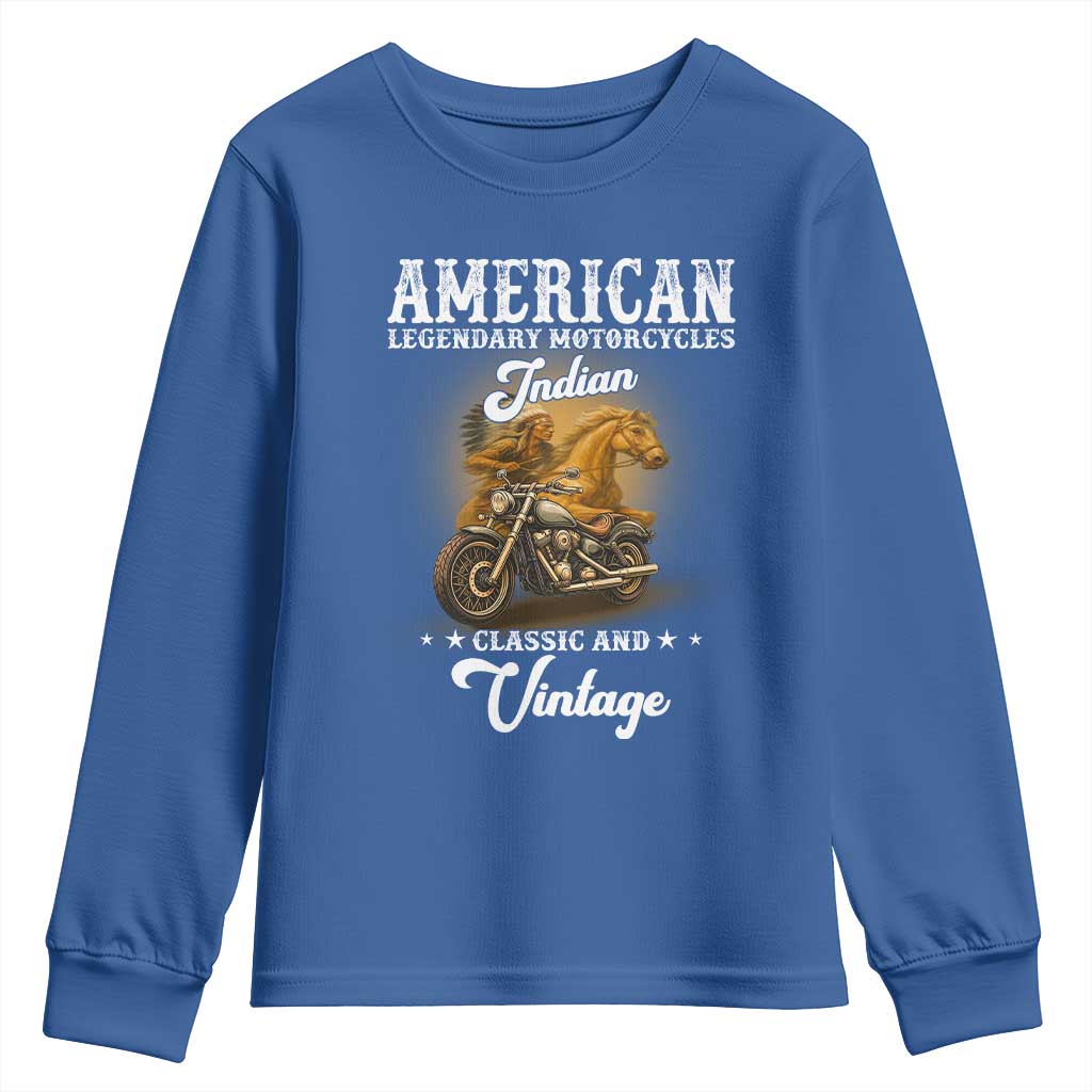 Native American Motorcycle Indian Bikers Club Classic And Vintage Youth Sweatshirt TS14 Royal Blue Print Your Wear