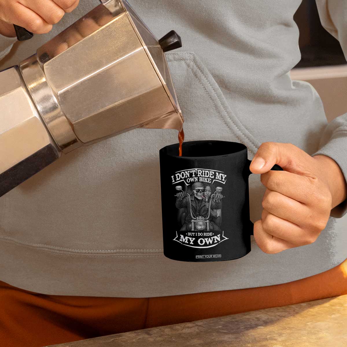 African American Motorcycle Coffee Mug Skeleton Biker TS14 Print Your Wear