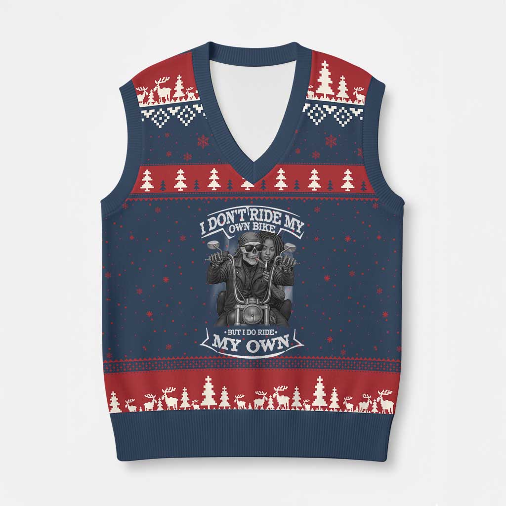 African American Motorcycle V-Neck Knit Sweater Vest Skeleton Biker TS14 Navy Red Print Your Wear