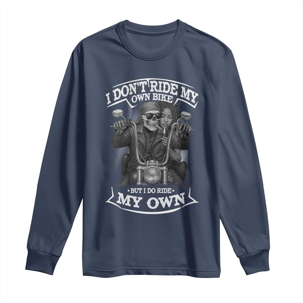 African American Motorcycle Long Sleeve Shirt Skeleton Biker TS14 Navy Print Your Wear