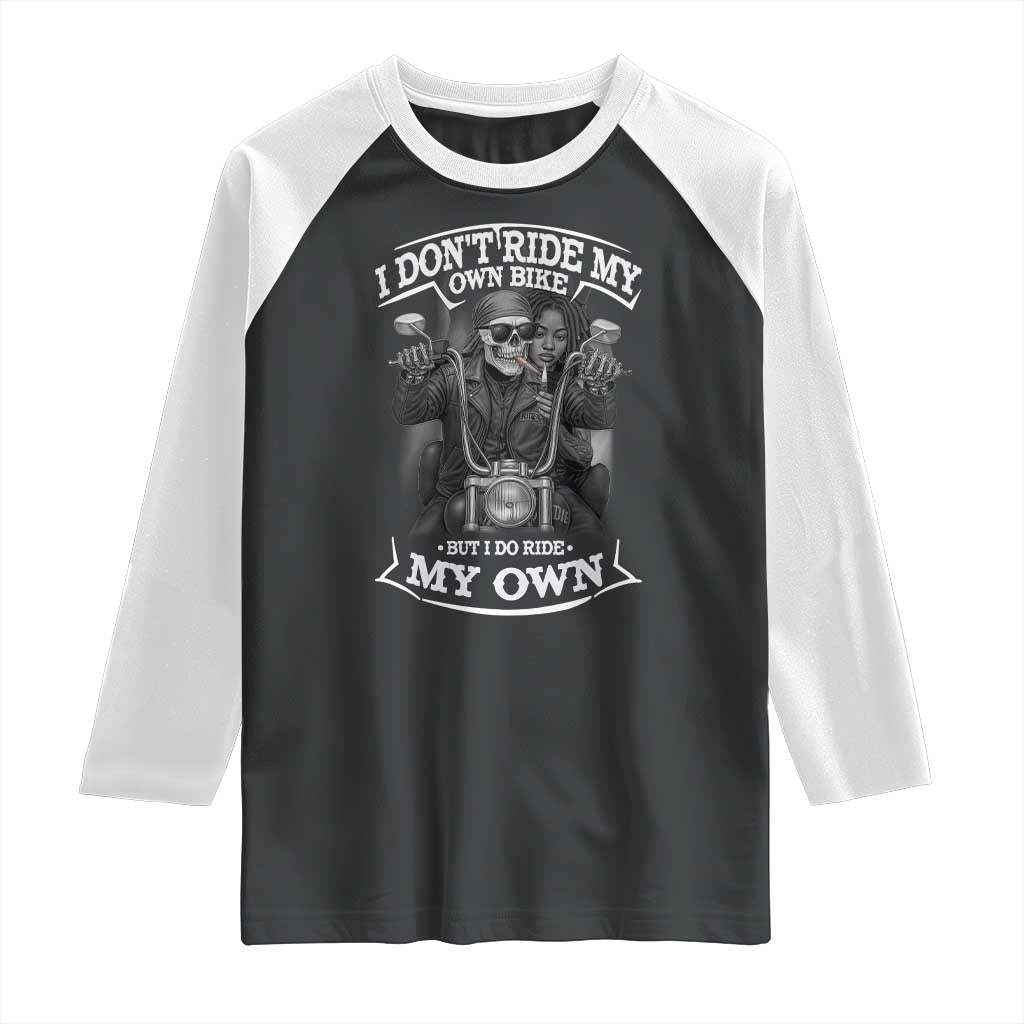 African American Motorcycle Raglan Shirt Skeleton Biker TS14 Black White Print Your Wear