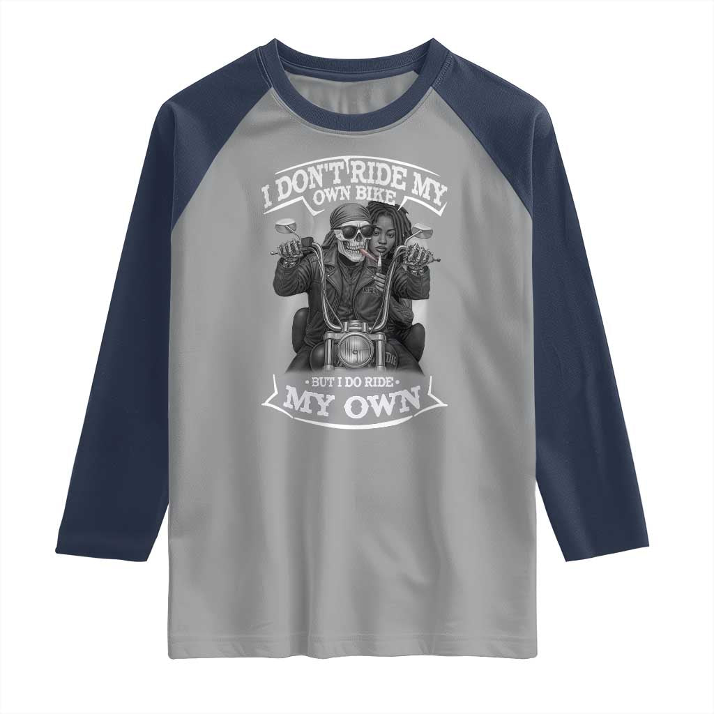 African American Motorcycle Raglan Shirt Skeleton Biker TS14 Sport Gray Navy Print Your Wear