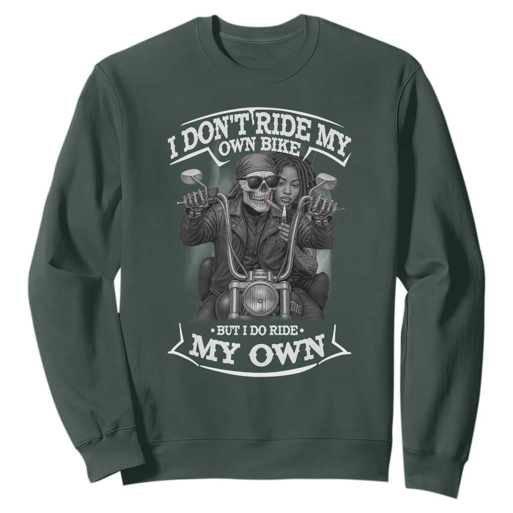 African American Motorcycle Sweatshirt Skeleton Biker TS14 Dark Forest Green Print Your Wear