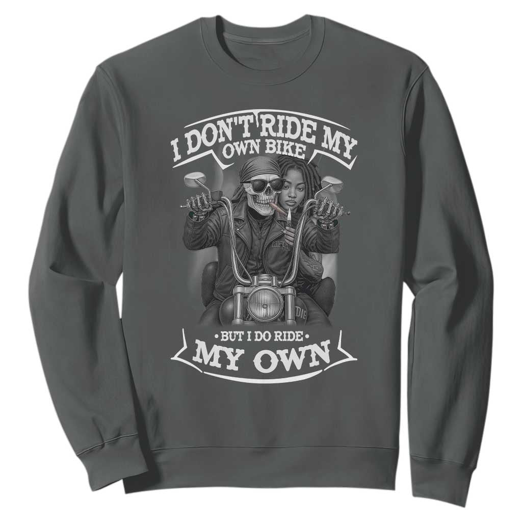 African American Motorcycle Sweatshirt Skeleton Biker TS14 Dark Heather Print Your Wear