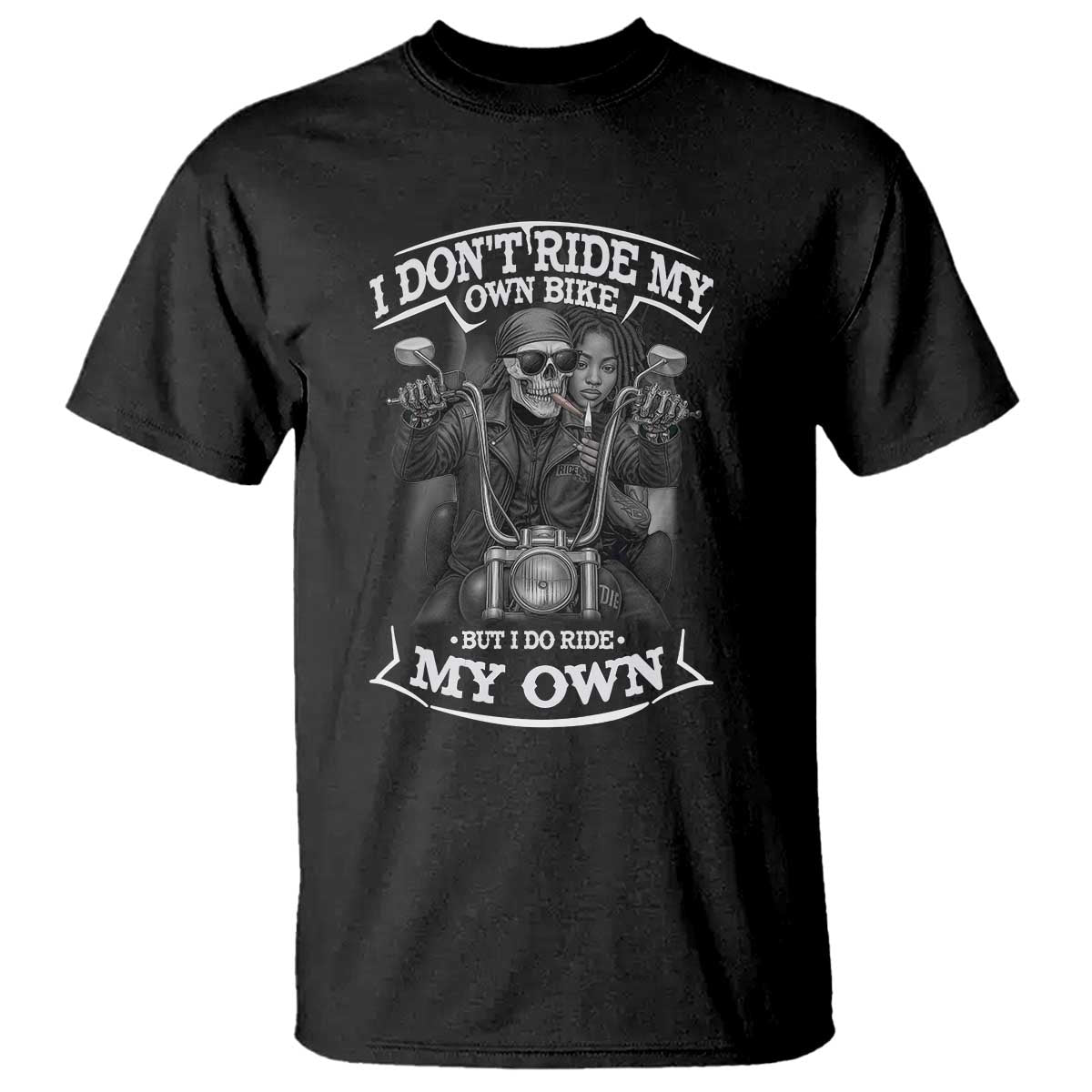 African American Motorcycle T Shirt Skeleton Biker TS14 Black Print Your Wear
