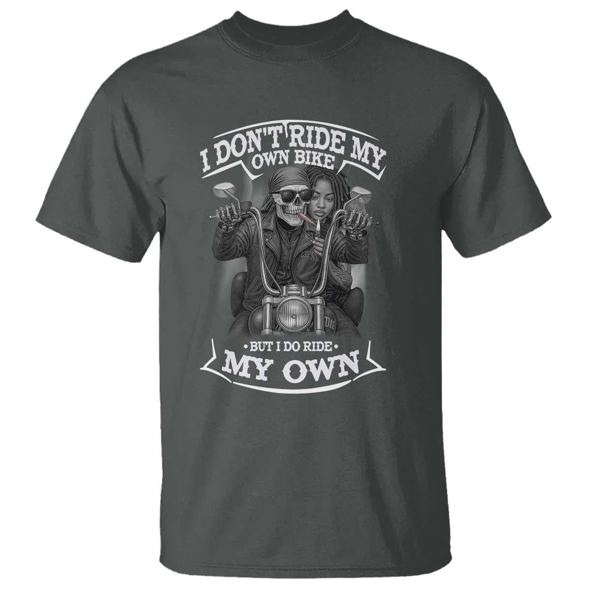 African American Motorcycle T Shirt Skeleton Biker TS14 Dark Heather Print Your Wear