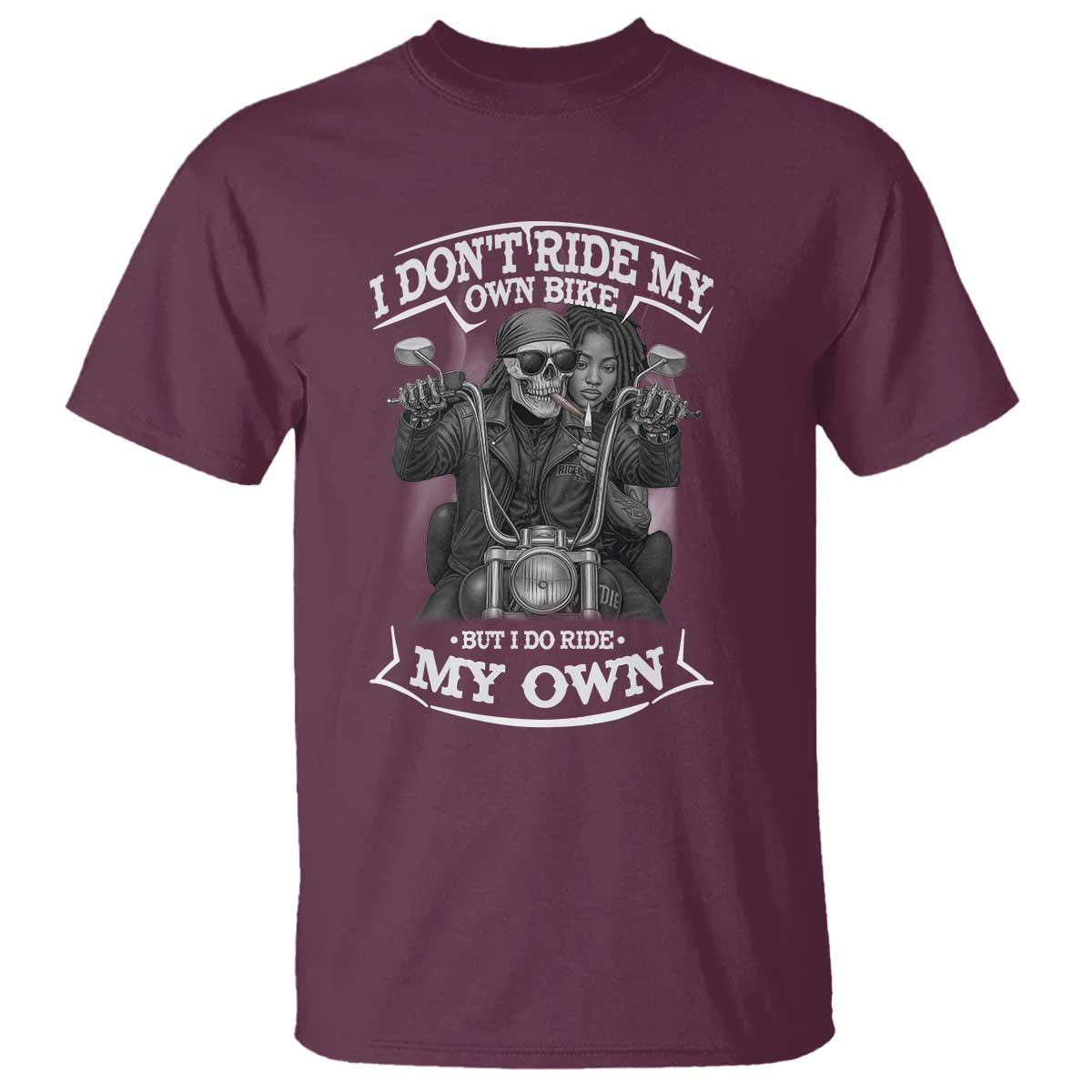 African American Motorcycle T Shirt Skeleton Biker TS14 Maroon Print Your Wear