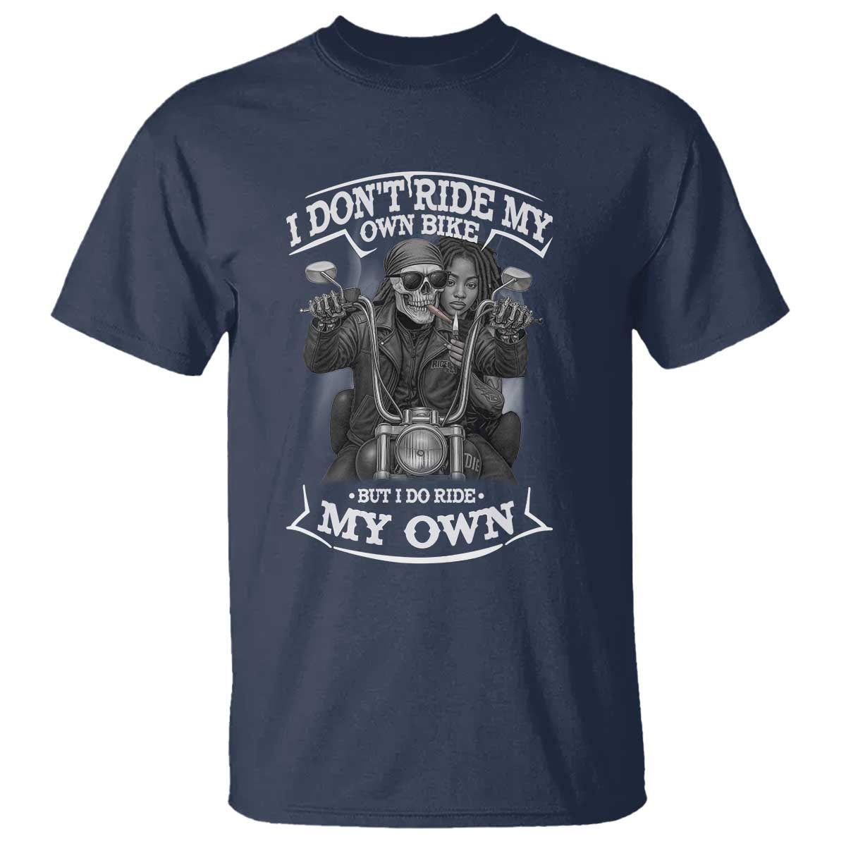 African American Motorcycle T Shirt Skeleton Biker TS14 Navy Print Your Wear