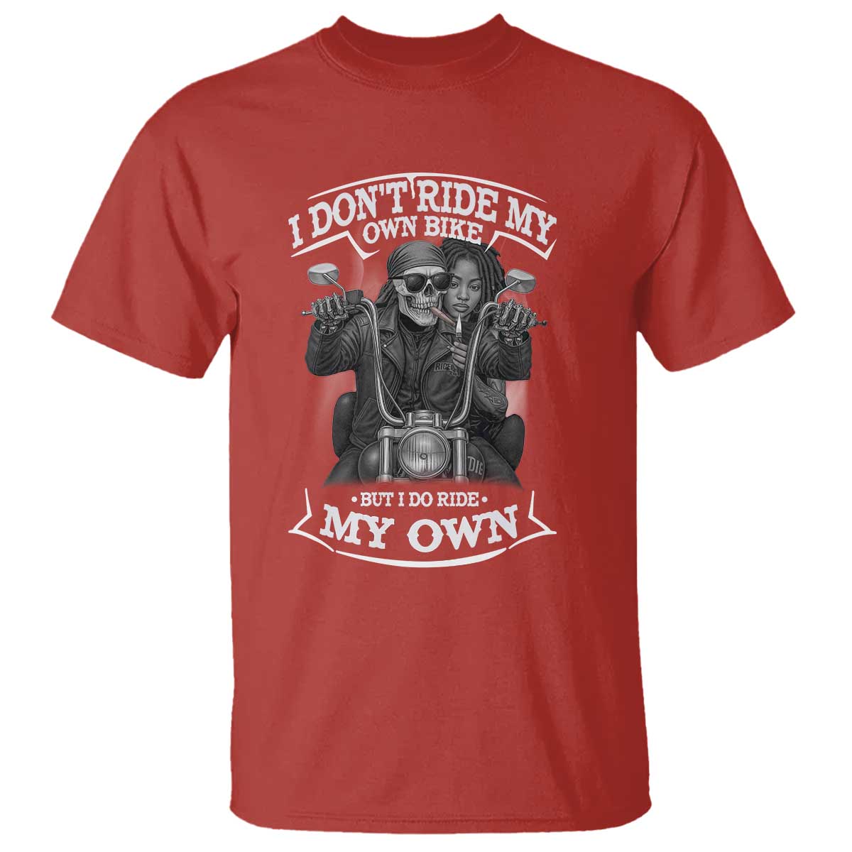 African American Motorcycle T Shirt Skeleton Biker TS14 Red Print Your Wear