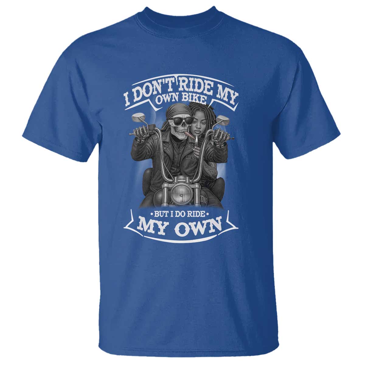 African American Motorcycle T Shirt Skeleton Biker TS14 Royal Blue Print Your Wear