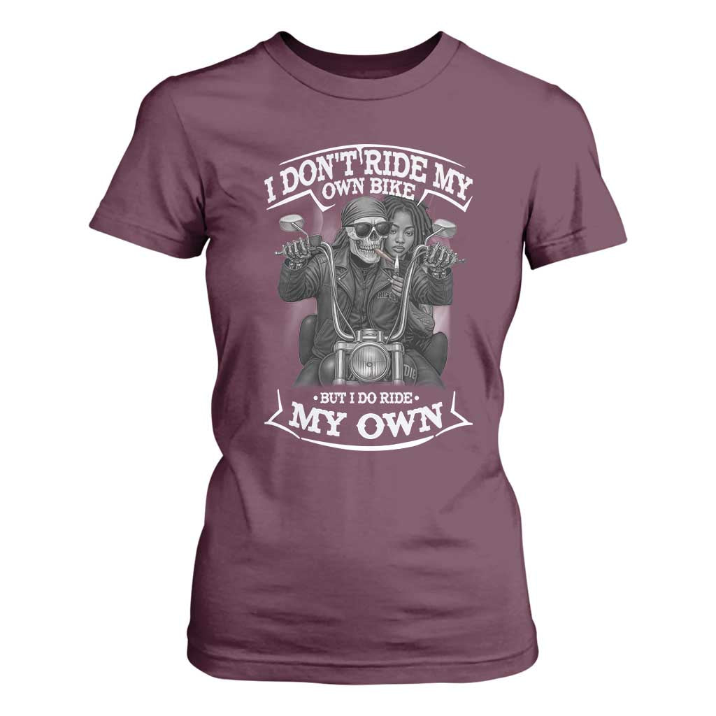 African American Motorcycle T Shirt For Women Skeleton Biker TS14 Maroon Print Your Wear