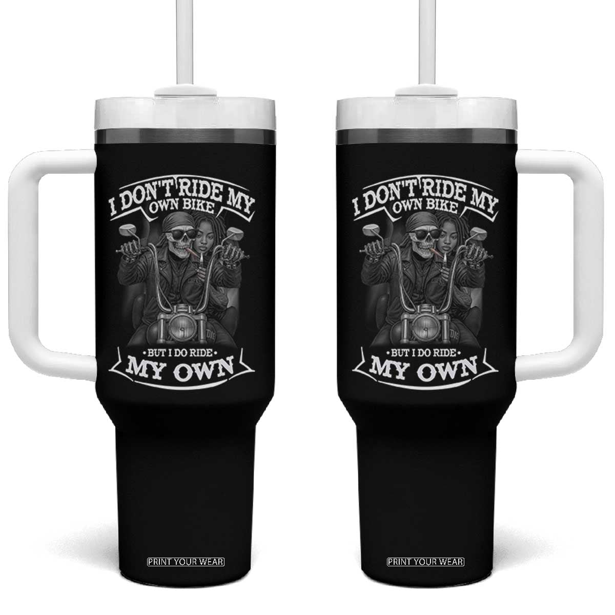 African American Motorcycle Tumbler With Handle Skeleton Biker TS14 One Size: 40 oz Black Print Your Wear