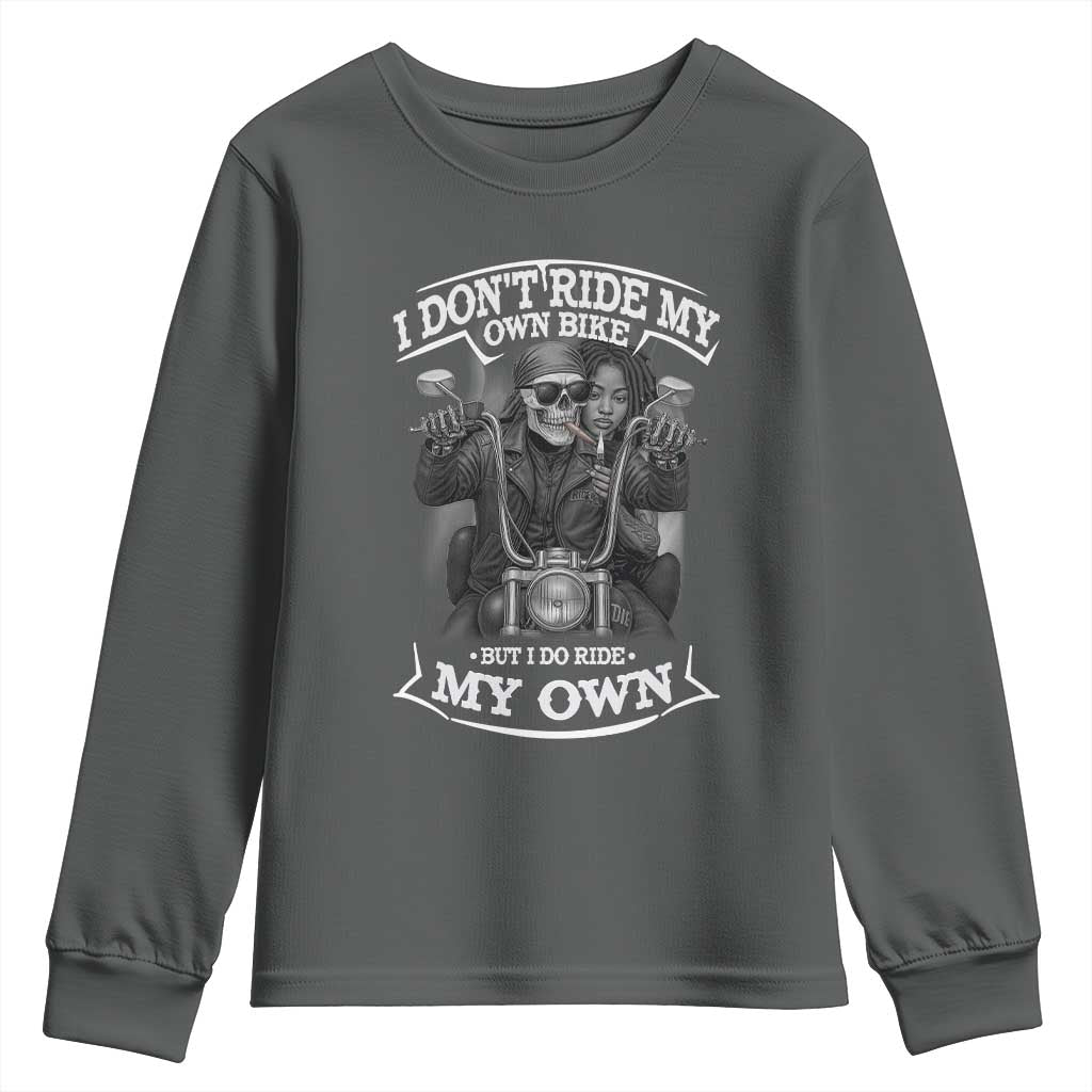 African American Motorcycle Youth Sweatshirt Skeleton Biker TS14 Dark Heather Print Your Wear