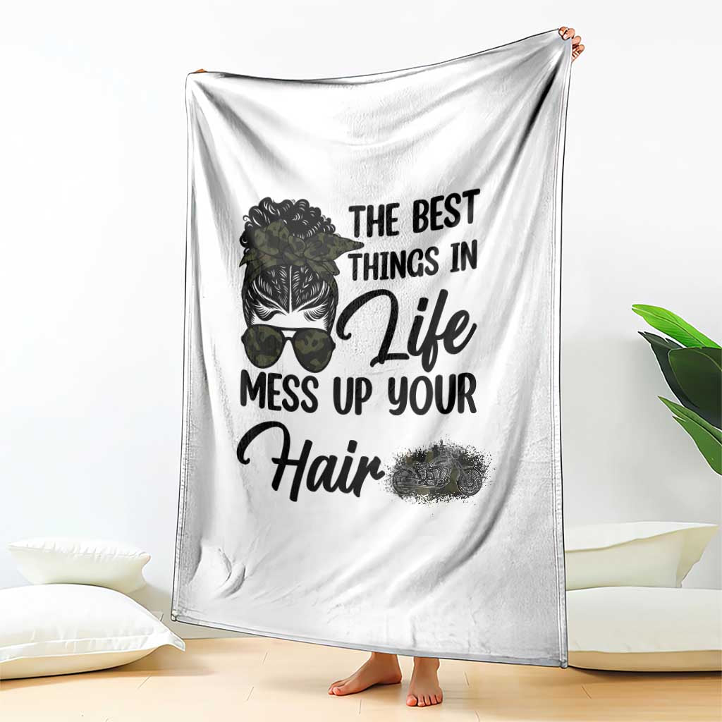 Funny Biker Woman Throw Blanket The Best Things In Life Mess Up Your Hair TS14 Print Your Wear