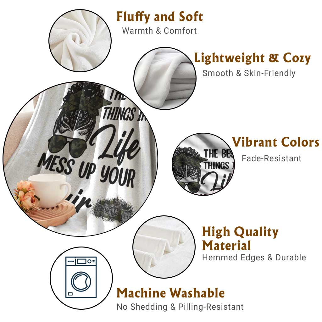 Funny Biker Woman Throw Blanket The Best Things In Life Mess Up Your Hair TS14 Print Your Wear