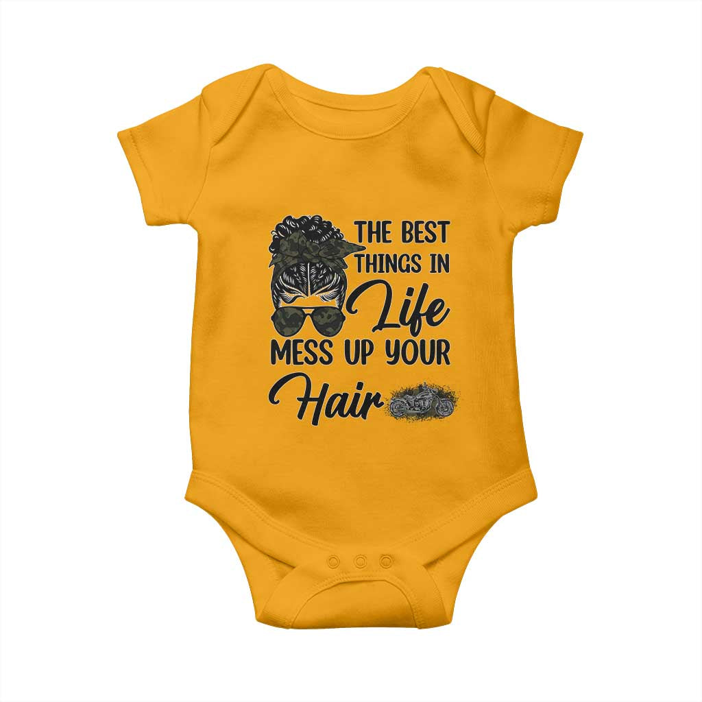 Funny Biker Woman Baby Onesie The Best Things In Life Mess Up Your Hair TS14 Gold Print Your Wear