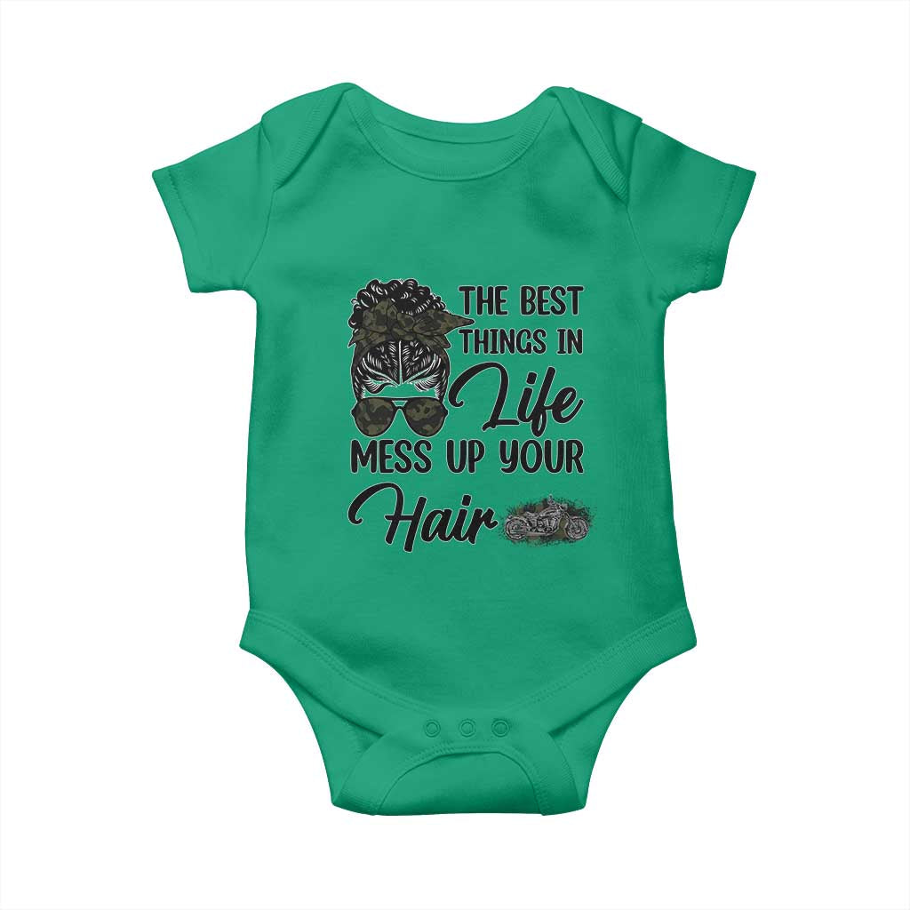Funny Biker Woman Baby Onesie The Best Things In Life Mess Up Your Hair TS14 Irish Green Print Your Wear