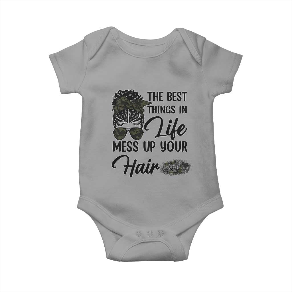 Funny Biker Woman Baby Onesie The Best Things In Life Mess Up Your Hair TS14 Sport Gray Print Your Wear
