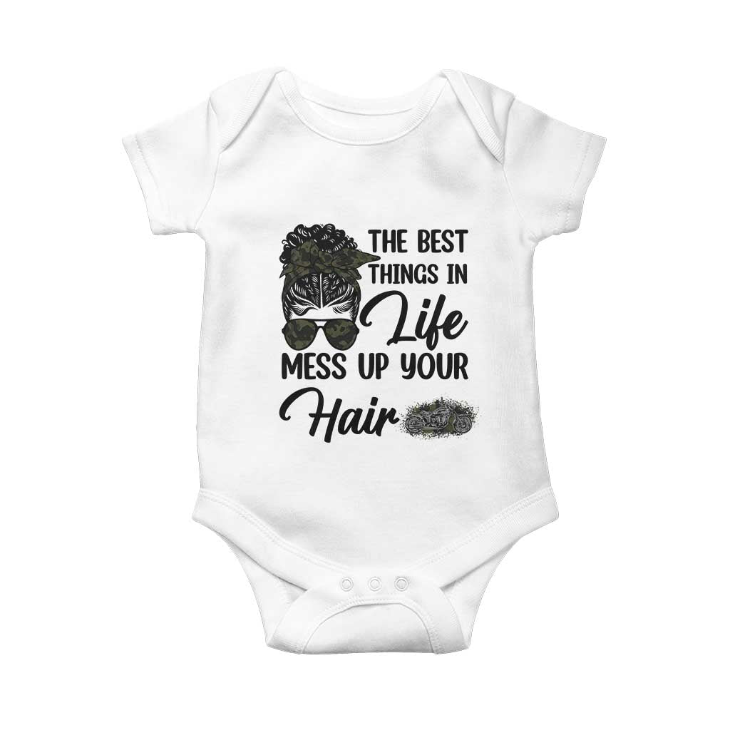 Funny Biker Woman Baby Onesie The Best Things In Life Mess Up Your Hair TS14 White Print Your Wear