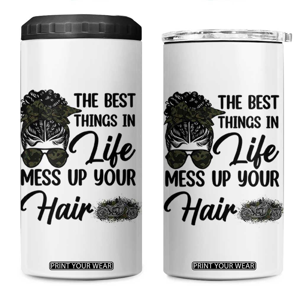 Funny Biker Woman 4 in 1 Can Cooler Tumbler The Best Things In Life Mess Up Your Hair TS14 One Size: 16 oz White Print Your Wear