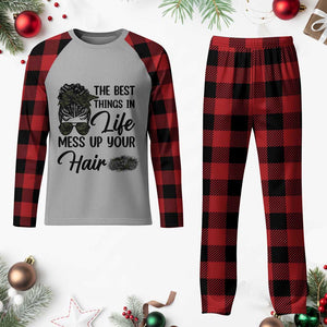 Funny Biker Woman Plaid Pajama Set The Best Things In Life Mess Up Your Hair TS14 Buffalo Plaid Print Your Wear