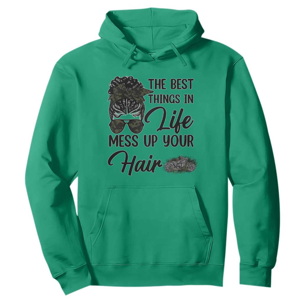 Funny Biker Woman Hoodie The Best Things In Life Mess Up Your Hair TS14 Irish Green Print Your Wear