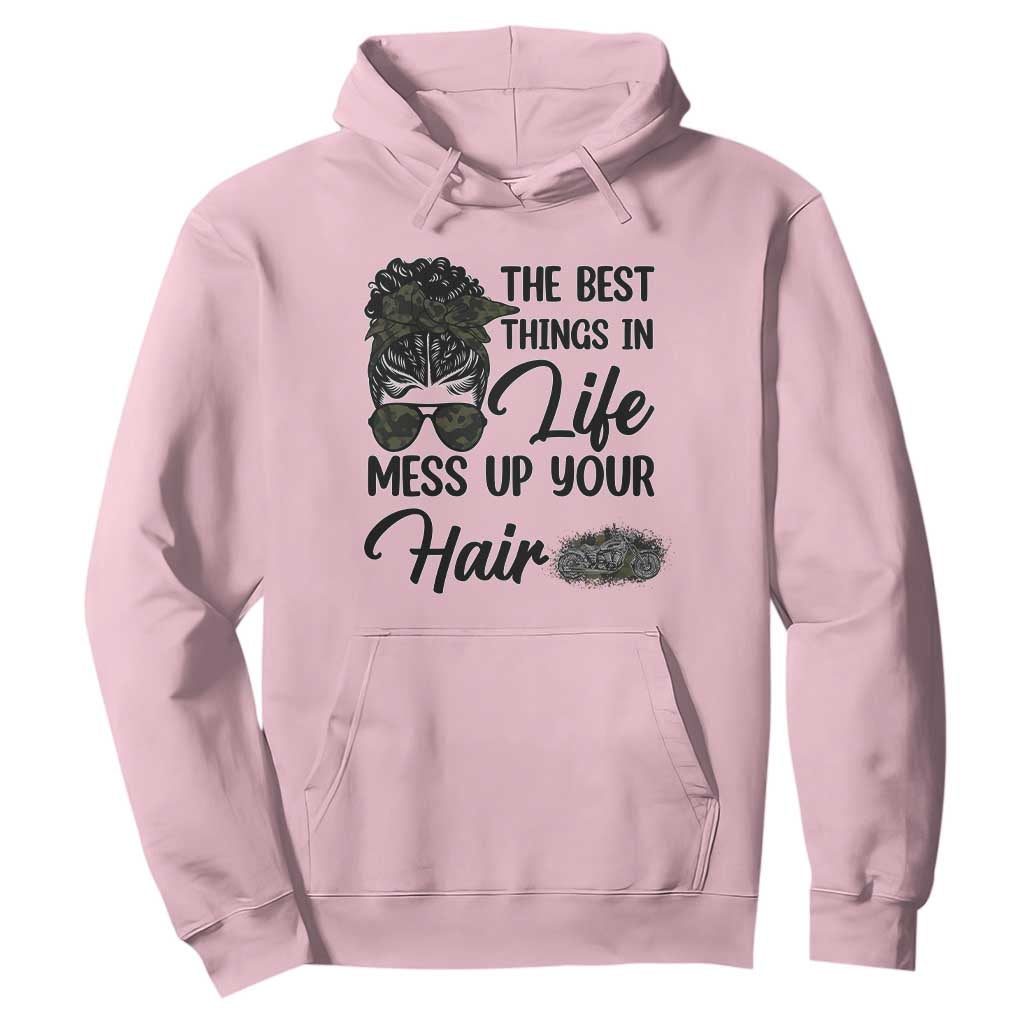 Funny Biker Woman Hoodie The Best Things In Life Mess Up Your Hair TS14 Light Pink Print Your Wear