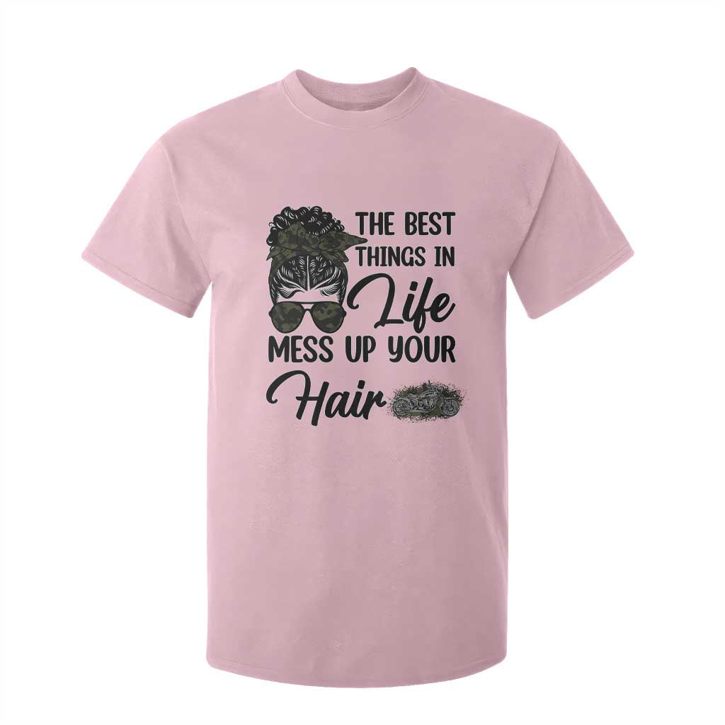 Funny Biker Woman T Shirt For Kid The Best Things In Life Mess Up Your Hair TS14 Light Pink Print Your Wear