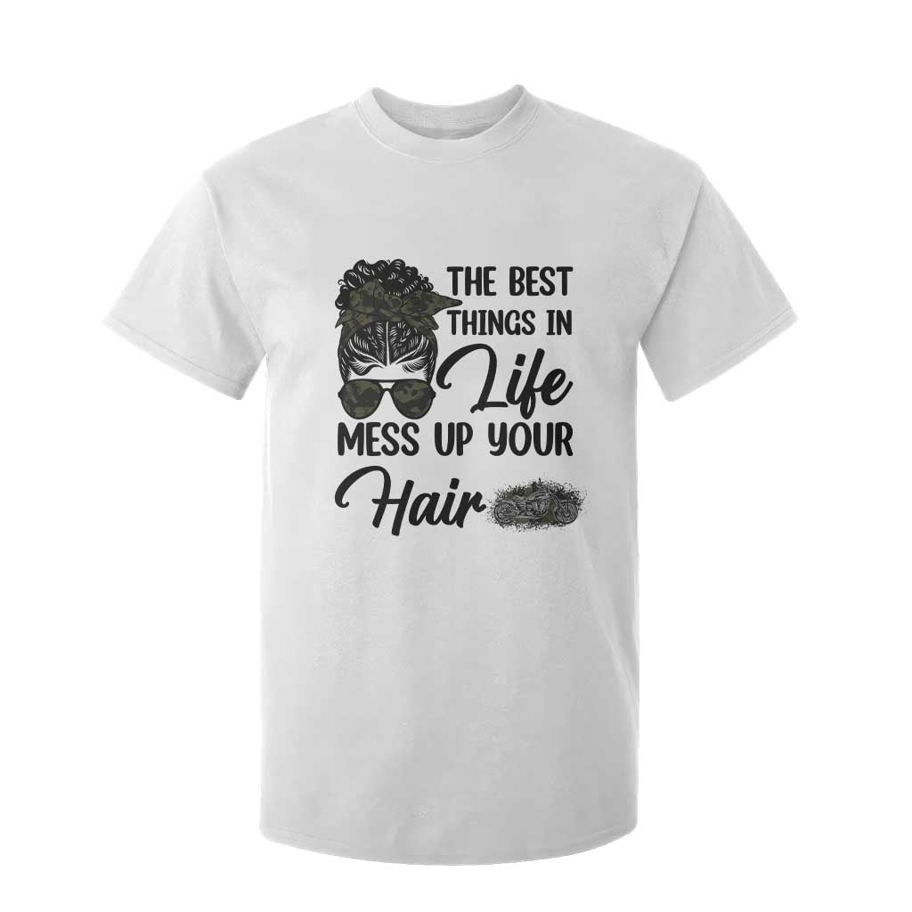 Funny Biker Woman T Shirt For Kid The Best Things In Life Mess Up Your Hair TS14 White Print Your Wear