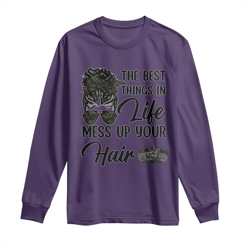 Funny Biker Woman Long Sleeve Shirt The Best Things In Life Mess Up Your Hair TS14 Purple Print Your Wear