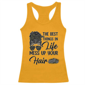 Funny Biker Woman Racerback Tank Top The Best Things In Life Mess Up Your Hair TS14 Gold Print Your Wear