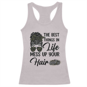 Funny Biker Woman Racerback Tank Top The Best Things In Life Mess Up Your Hair TS14 Ice Gray Print Your Wear