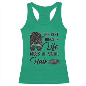 Funny Biker Woman Racerback Tank Top The Best Things In Life Mess Up Your Hair TS14 Irish Green Print Your Wear