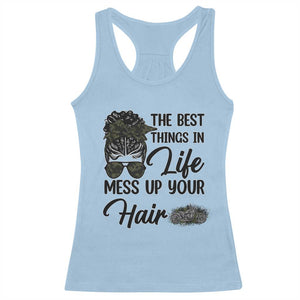 Funny Biker Woman Racerback Tank Top The Best Things In Life Mess Up Your Hair TS14 Light Blue Print Your Wear