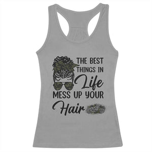 Funny Biker Woman Racerback Tank Top The Best Things In Life Mess Up Your Hair TS14 Sport Gray Print Your Wear