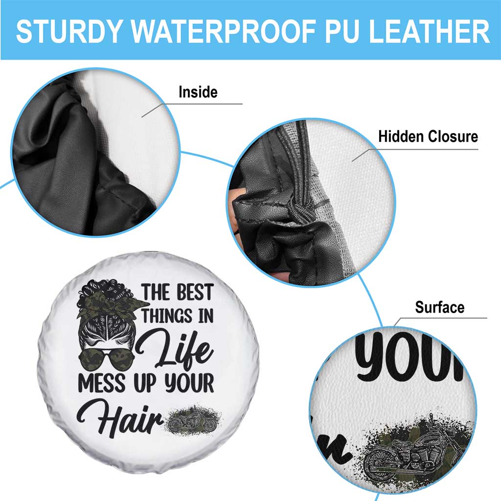 Funny Biker Woman Spare Tire Cover The Best Things In Life Mess Up Your Hair TS14 Print Your Wear